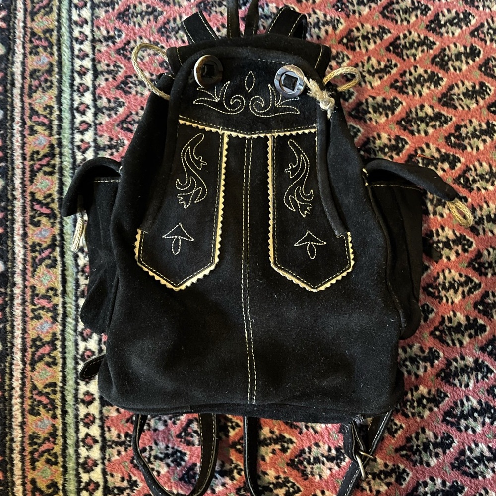 PAY WHAT YOU CAN - black suede boho backpack
